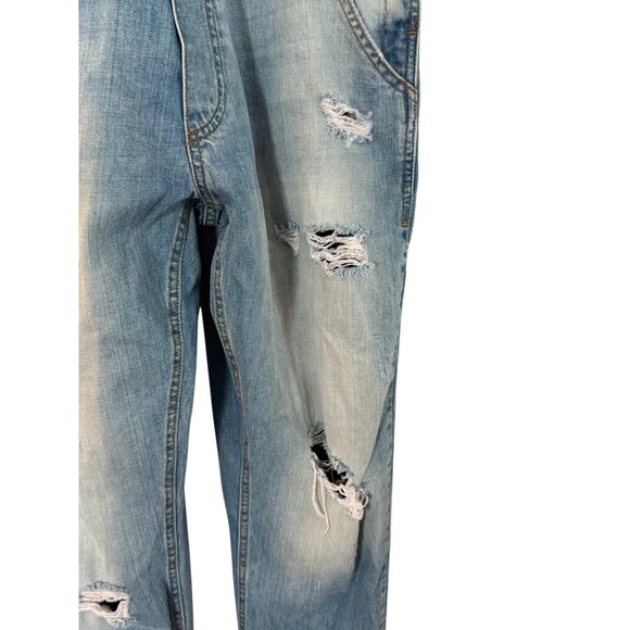 Zara Man Denim Overalls Distressed Large Light Blue - Picture 4 of 9